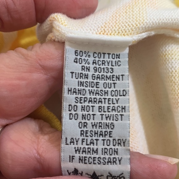 Bob Mackie yellow/White V-neck cardigan, cotton blend, bright, large - Picture 6 of 6